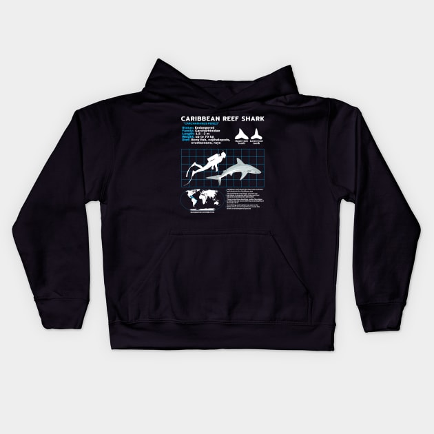 Caribbean Reef Shark Fact sheet Kids Hoodie by NicGrayTees